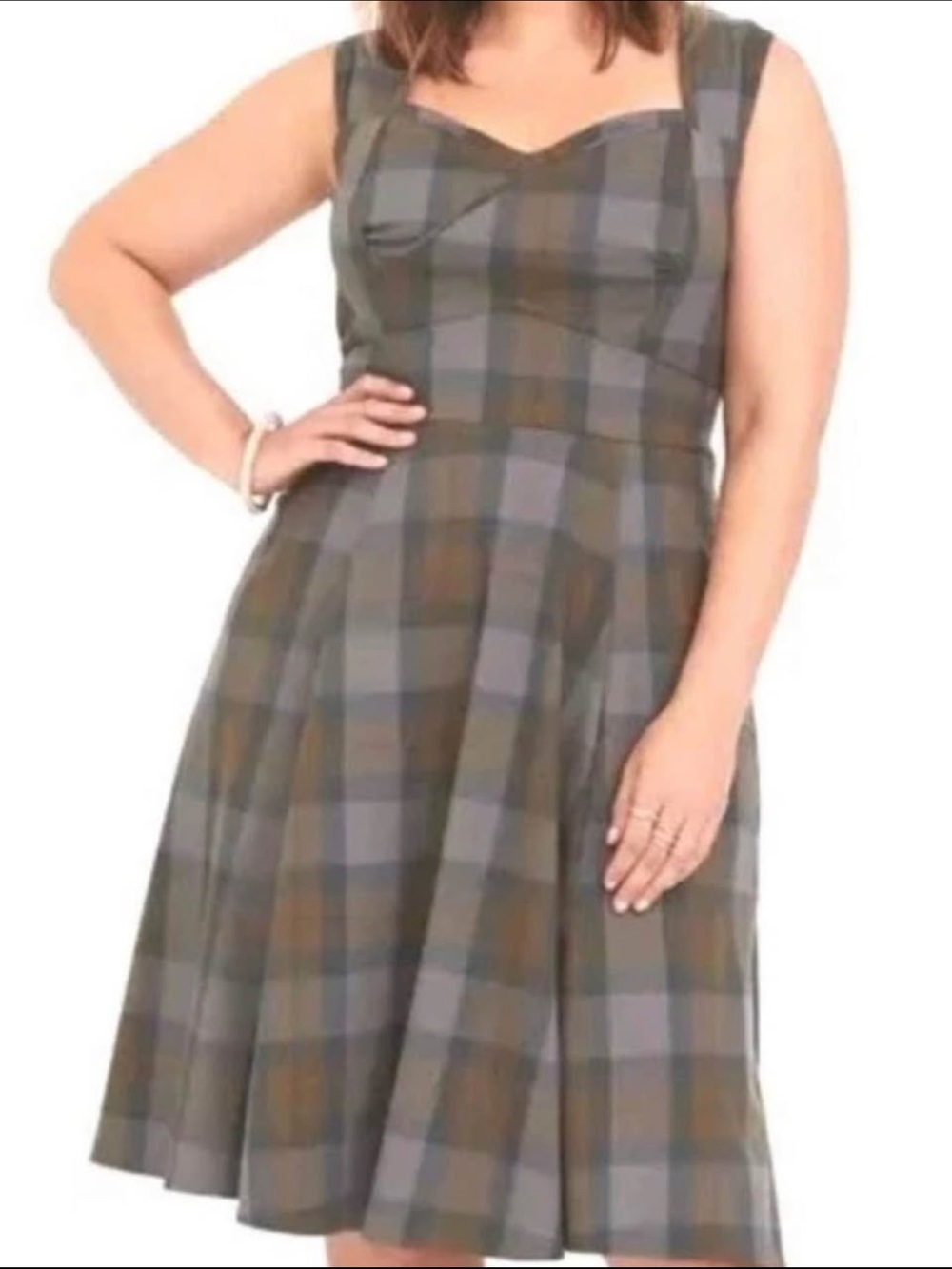 Torrid Outlander Collection Tartan Olive & Gray Plaid Sleeveless Midi Dress